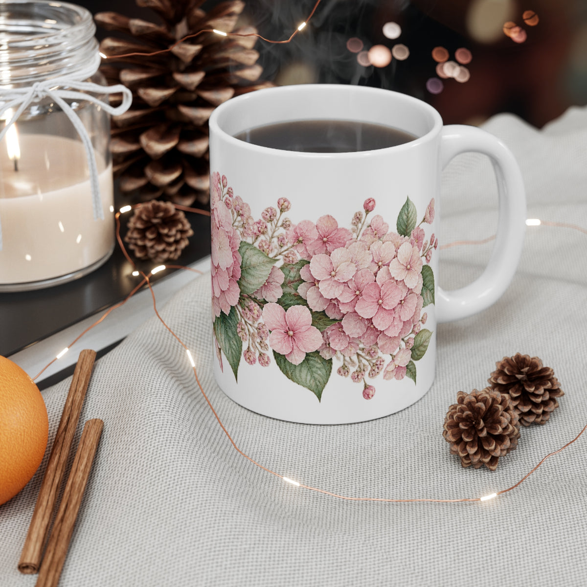 Pastel Pink Hydrangea Mug | Botanical Flower Design