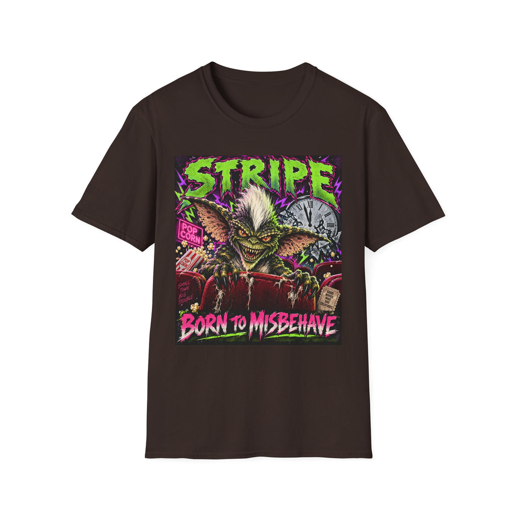 Stripe Gremlin T‑Shirt — 'Born to Misbehave' Retro Horror Graphic Tee