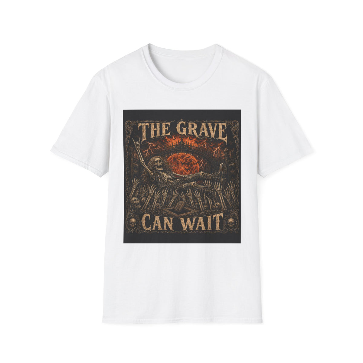 The Grave Can Wait T-Shirt — Vintage Skeleton Rock Gothic Tee