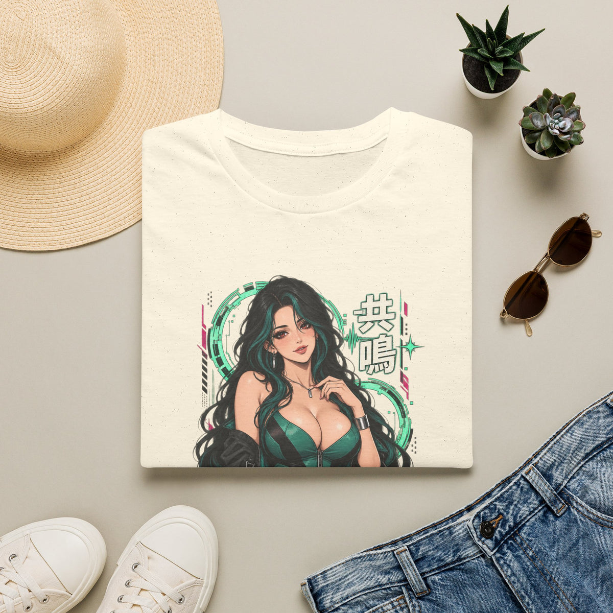 Jade | Sexy Anime Pin Up Girl | Waifu Graphic T‑Shirt
