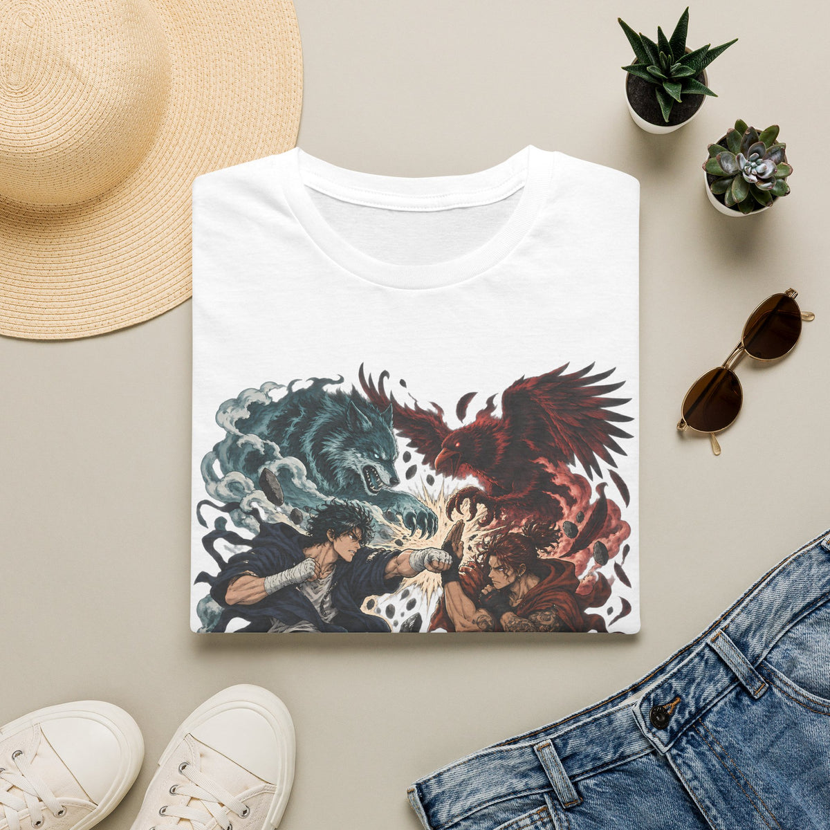 Yin Yang | Wolf Demon vs Phoenix | Japanese Anime Ninja T Shirt