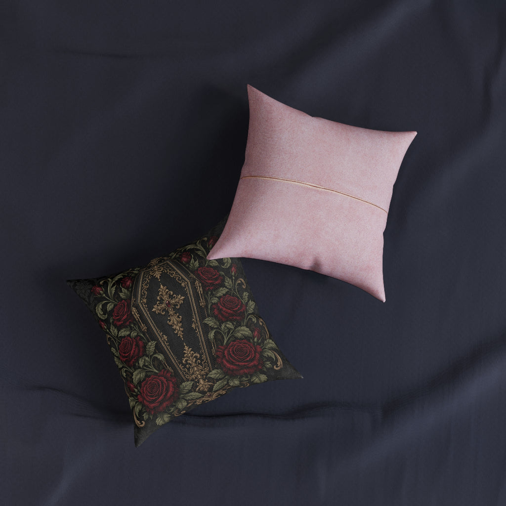 Gothic Coffin Rose Cushion Faux Suede Pink Back Filled Sofa Pillow