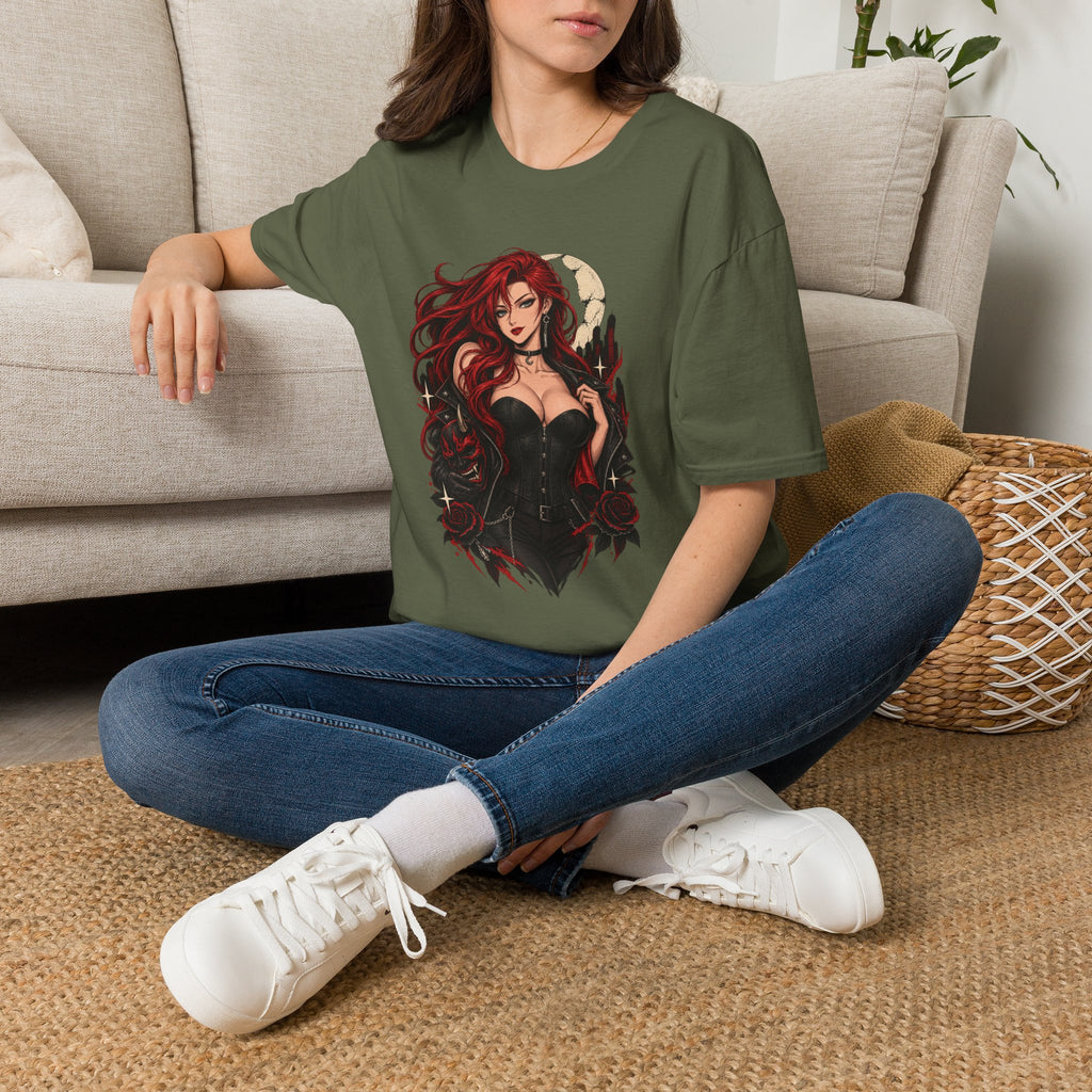 Crimson Dusk | Sexy Gothic Hannya Mask Pin up Woman T-Shirt