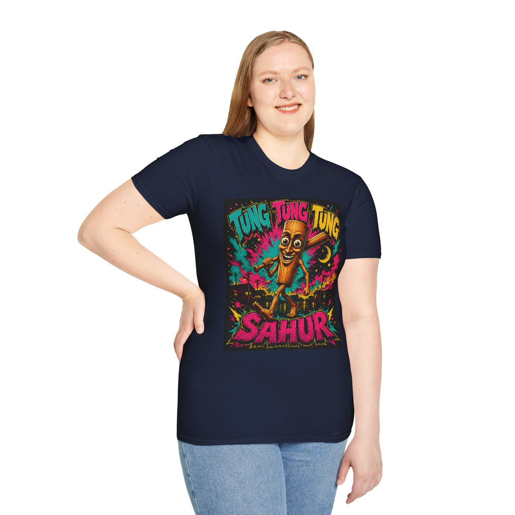 T-Shirt — Colorful 'Tung Tung Tung' Cartoon Log Design (Sahur)