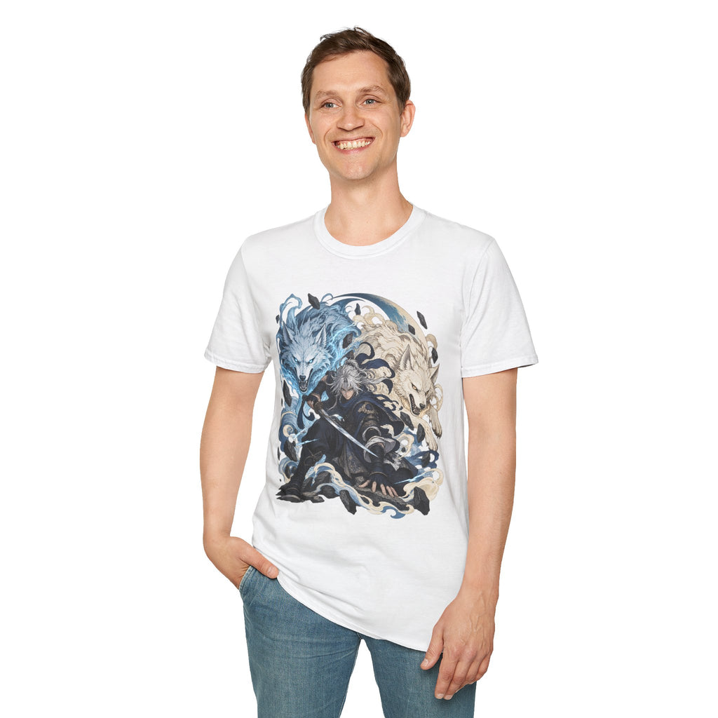 Wolf Spirit T-Shirt | Japanese Samurai | Yin Yang Blue & White Wolves Graphic Tee