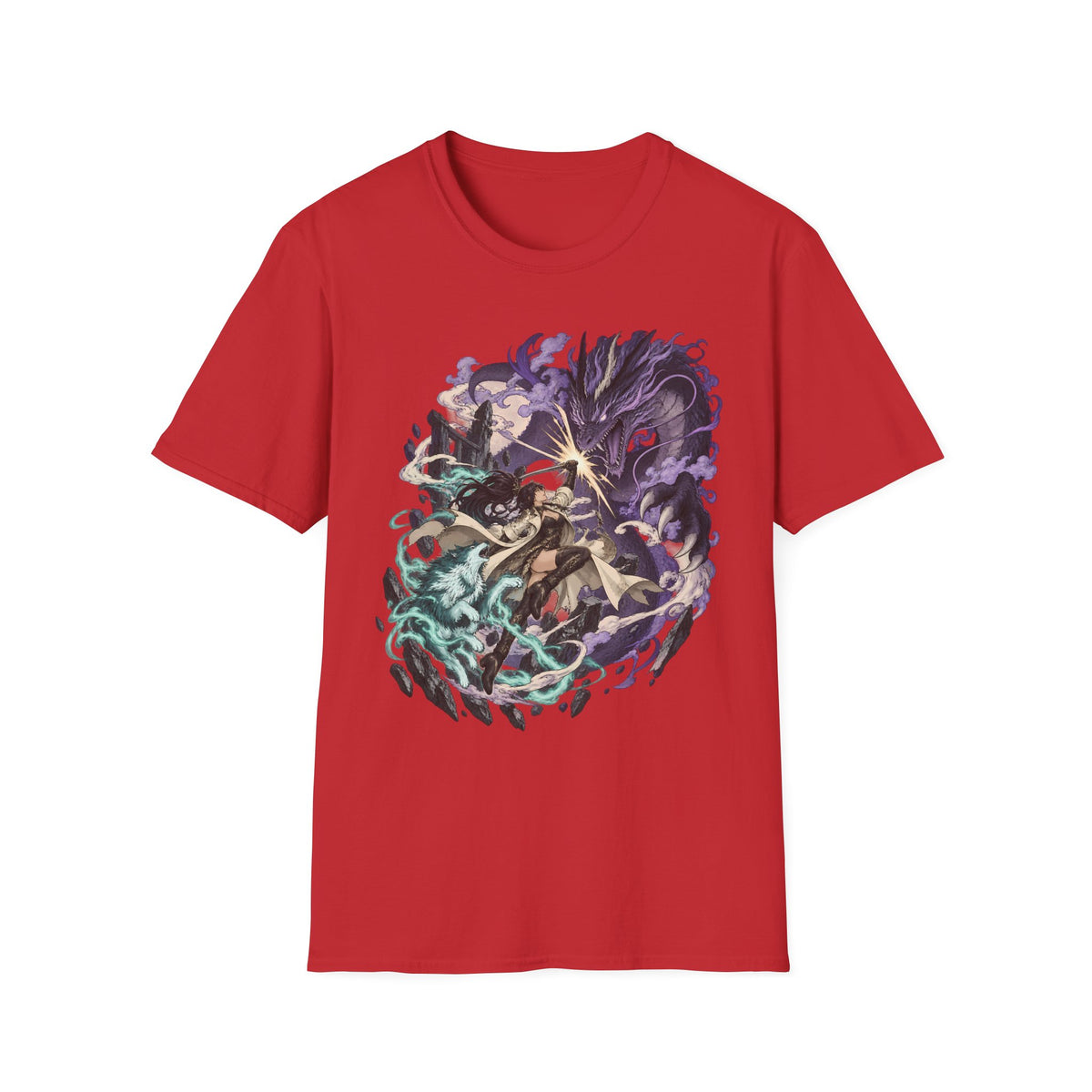 Samurai vs Spirit | Fantasy Warrior T-Shirt | Dual Magic Battle Illustration
