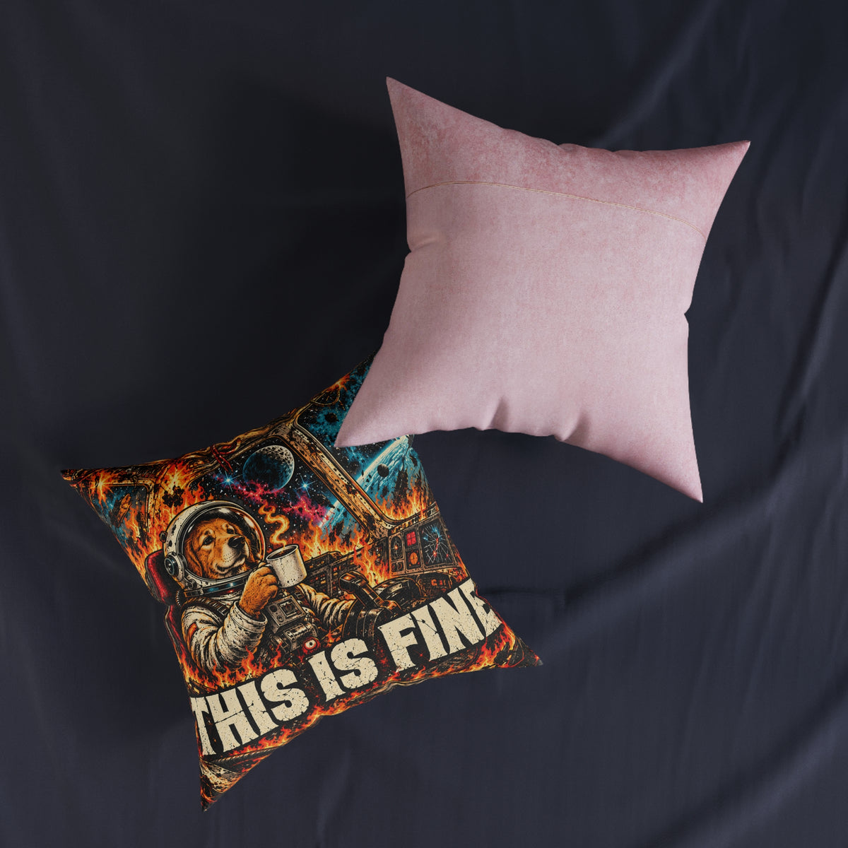 This Is Fine Funny Space Dog Meme Cushion | Decorative Sofa Pillow