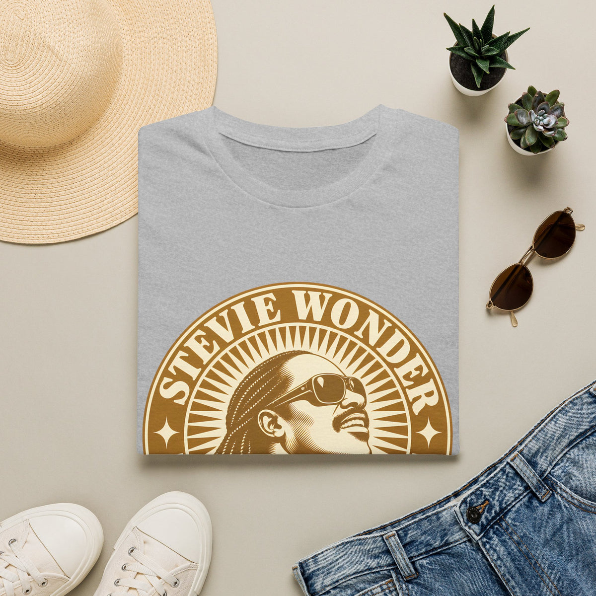 Stevie Wonder Graphic T-Shirt - Vintage Gold Portrait Tee