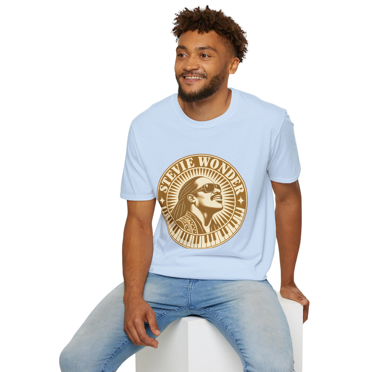 Stevie Wonder Graphic T-Shirt - Vintage Gold Portrait Tee