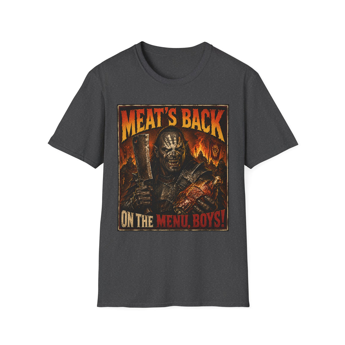 Meat’s Back Horror Graphic T-Shirt — ‘Meat’s Back on the Menu Boys’ Retro Slayer Tee
