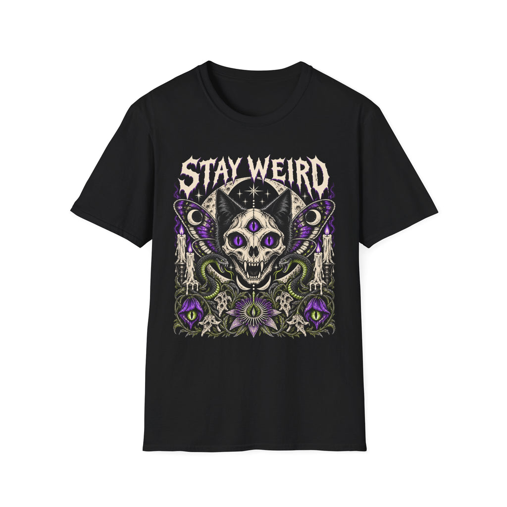 Stay Weird Skull Tee — Gothic Cat Third Eye Graphic T-Shirt