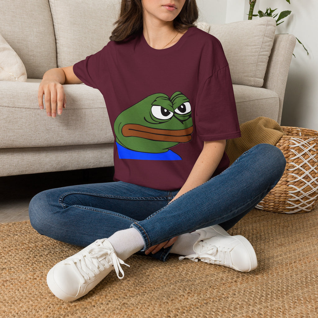 grumpy pepe frog graphic tee, product image showing the garment or product detail.