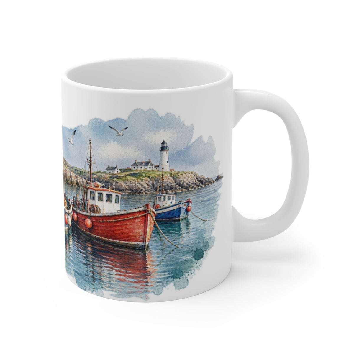 Fishing Harbour Watercolour Mug | Nautical Village Scene