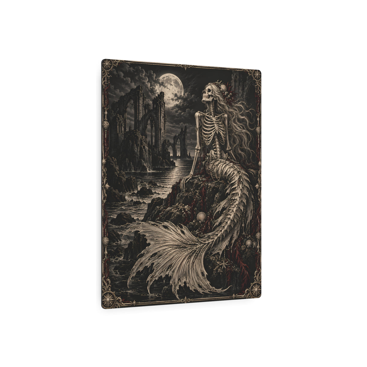 Metal Art Sign | Gothic Skeleton Mermaid | Occult Wall Art