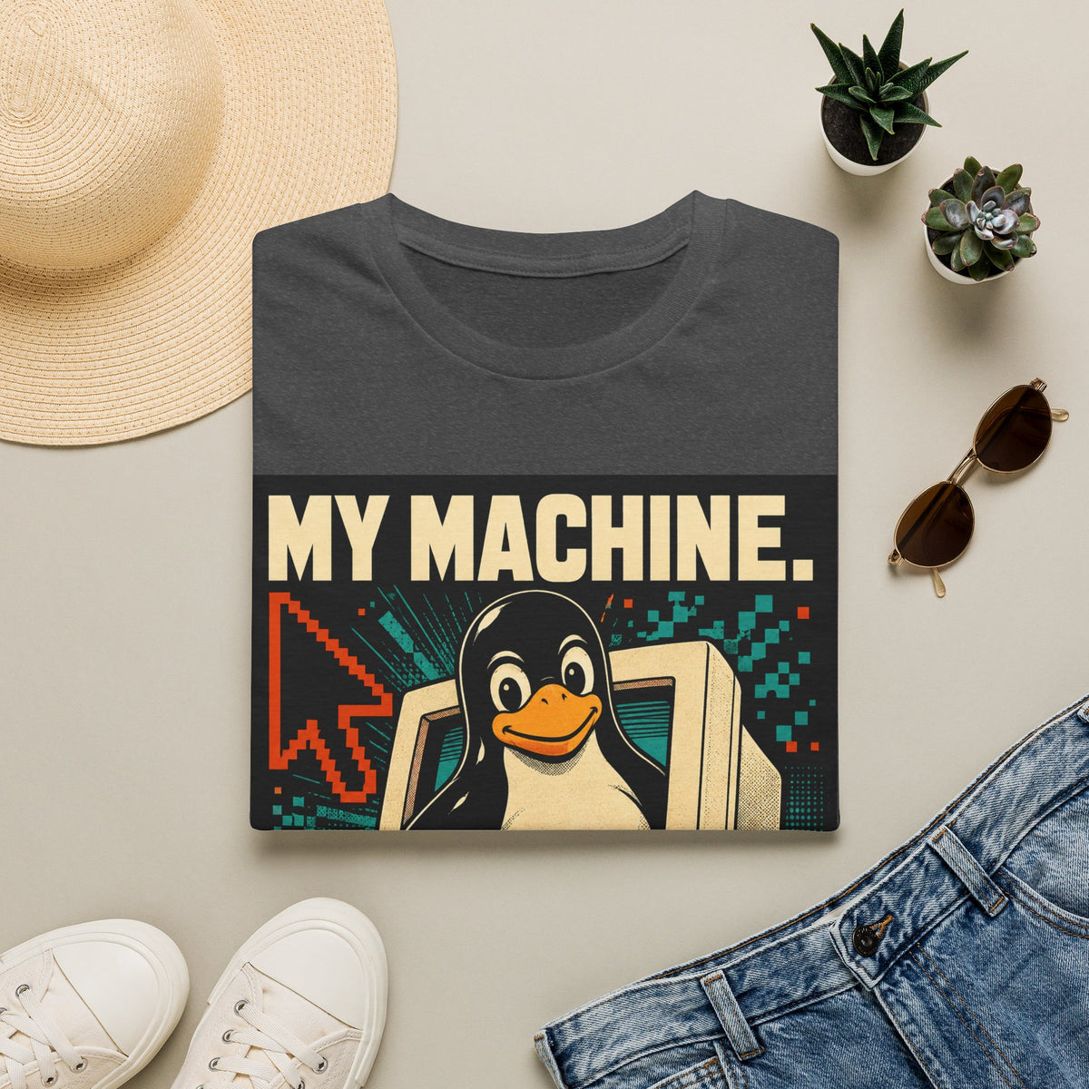 Retro Tux Penguin Tee — "My Machine, My Rules" Vintage Computer T-Shirt
