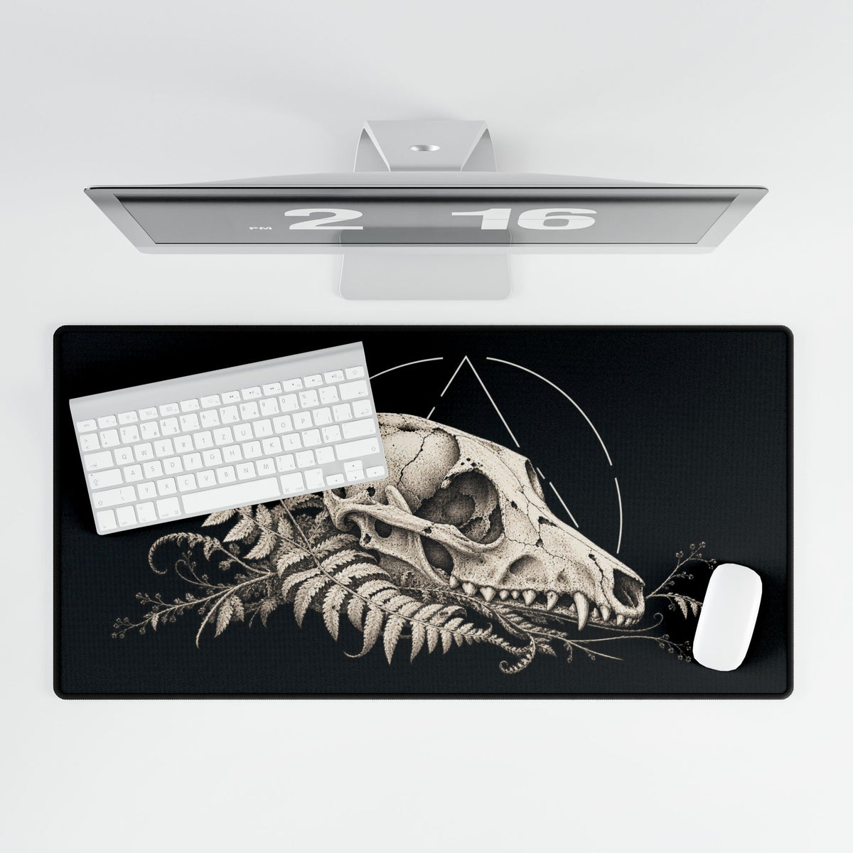Skull & Fern Desk Mat | Gothic Animal Skull Mousepad for Desk