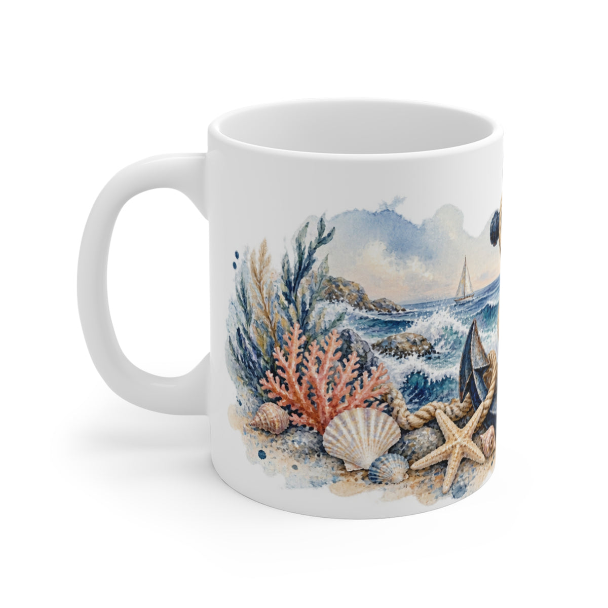 Anchor and Rope Watercolour Mug | Classic Nautical Design