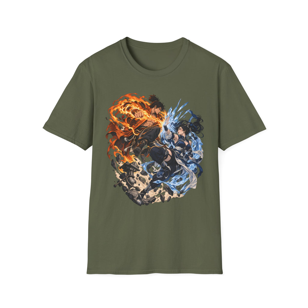 Elemental Battle | Fire vs Ice | Ninja Japanese Fantasy T-Shirt