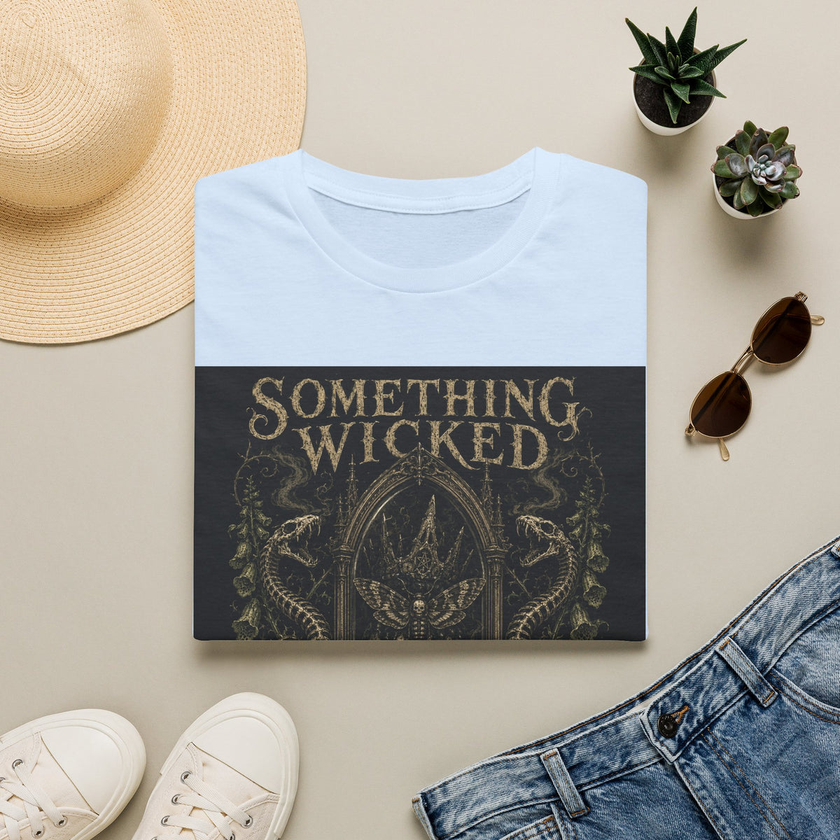 T-Shirt — "Something Wicked Remains" Gothic Skull Vintage Graphic