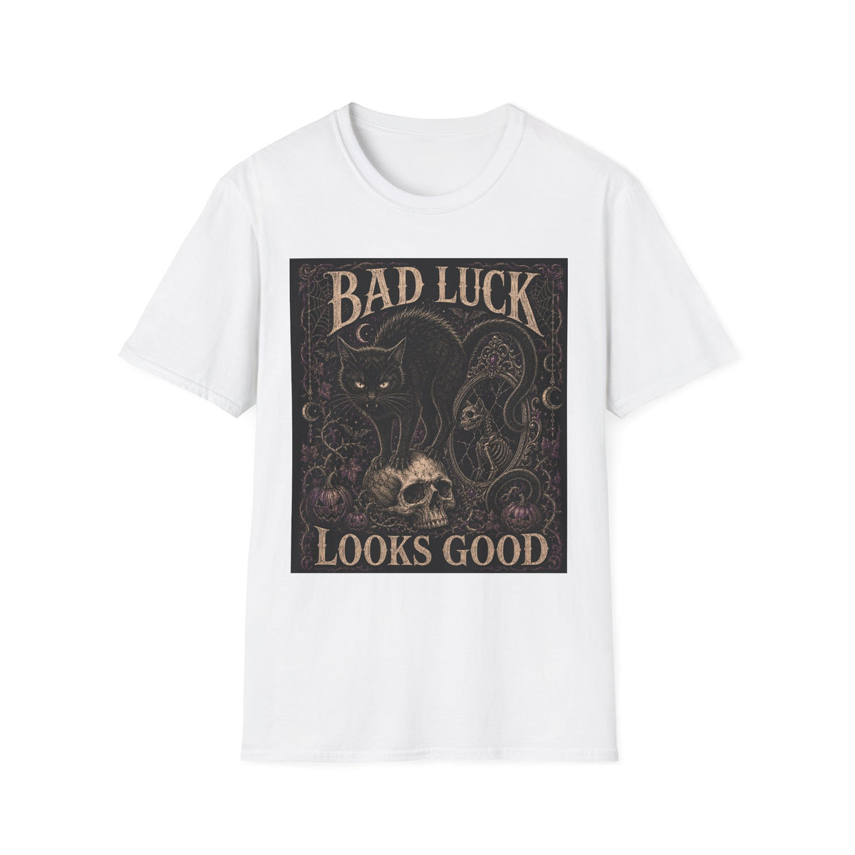 Bad Luck Black Cat Graphic T-Shirt — Gothic Skull Vintage Tattoo Tee