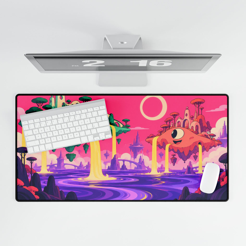 Psychedelic Floating Islands Desk Mat | Colourful Retro Sci‑Fi Gaming Mouse Pad