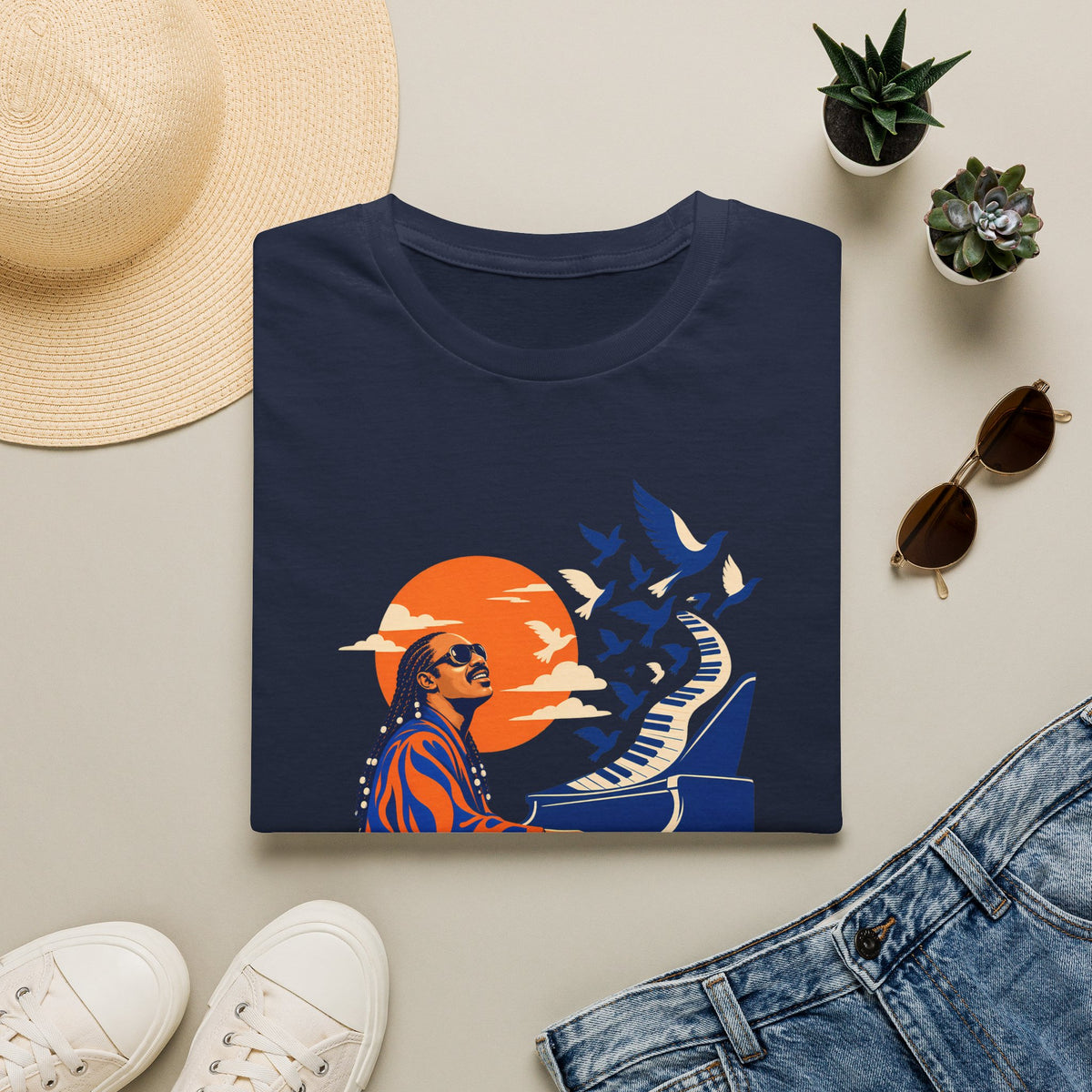 Stevie Wonder Piano Retro Tee - Vintage Sunset Music Legend T-Shirt