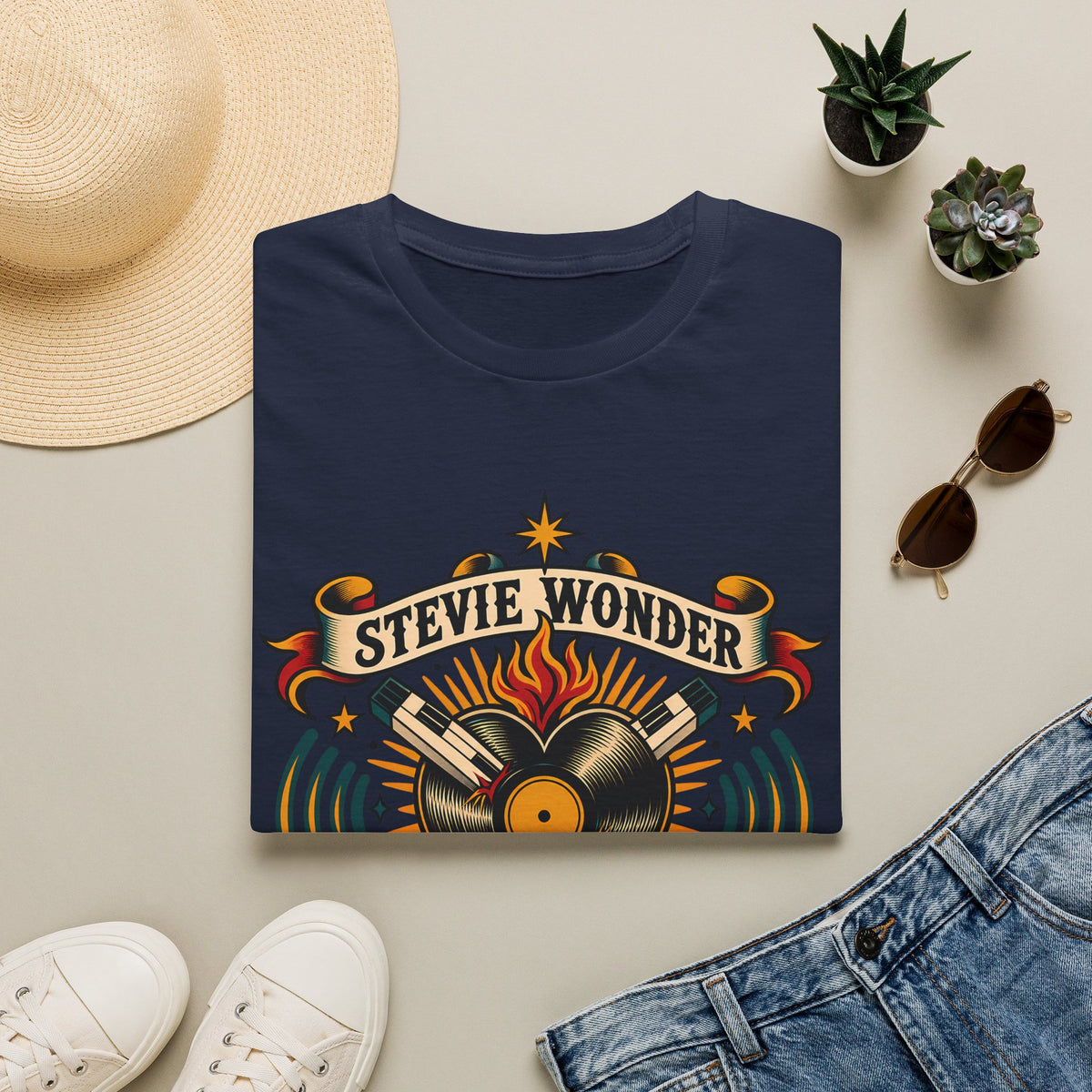 Stevie Wonder Vintage Record Tee - "50 Years in the Key" Graphic T-Shirt