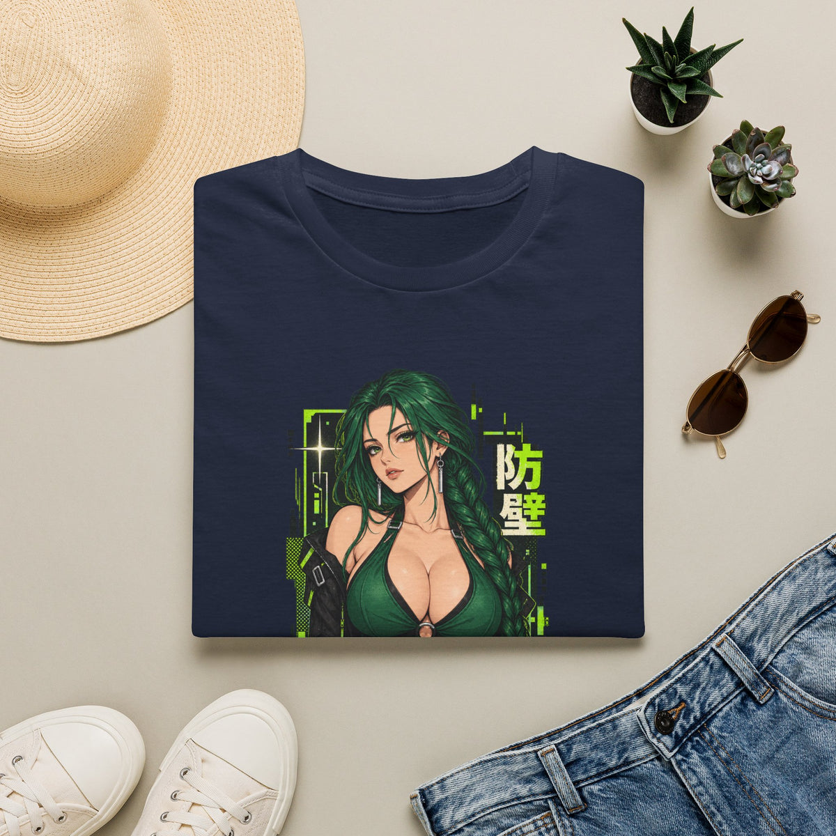 Jade | Anime Green-Haired Sexy Pin Up Girl Warrior Graphic Shirt