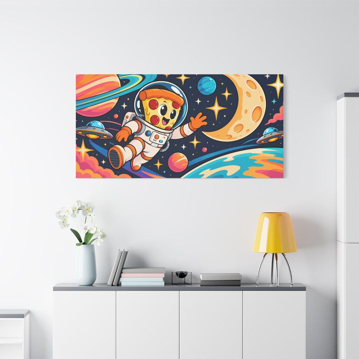 Wall Art | Pizza Astronaut | Funny Space Food Cartoon Print