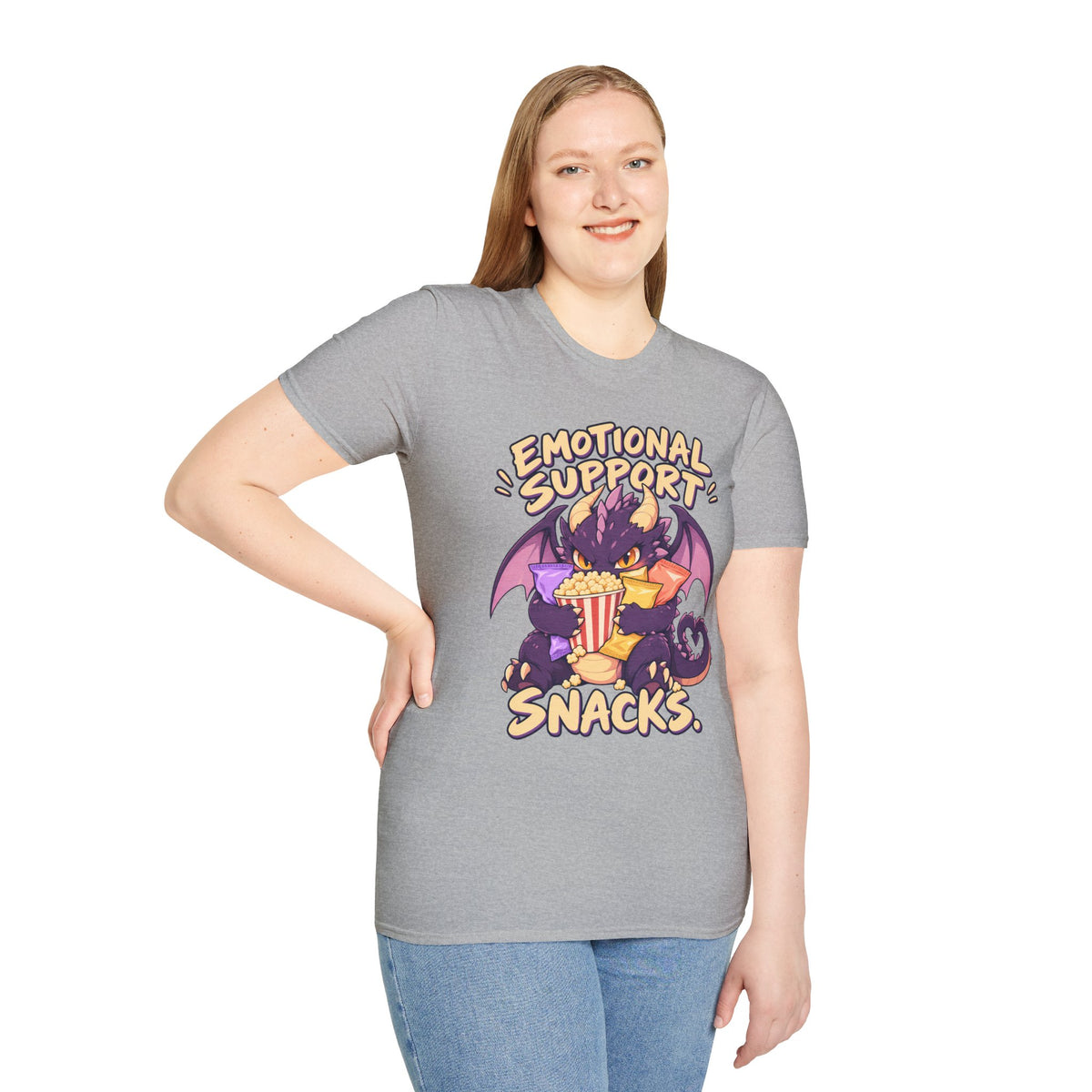 Emotional Support Snacks | Cute Dragon Eating Popcorn Anime Shirt