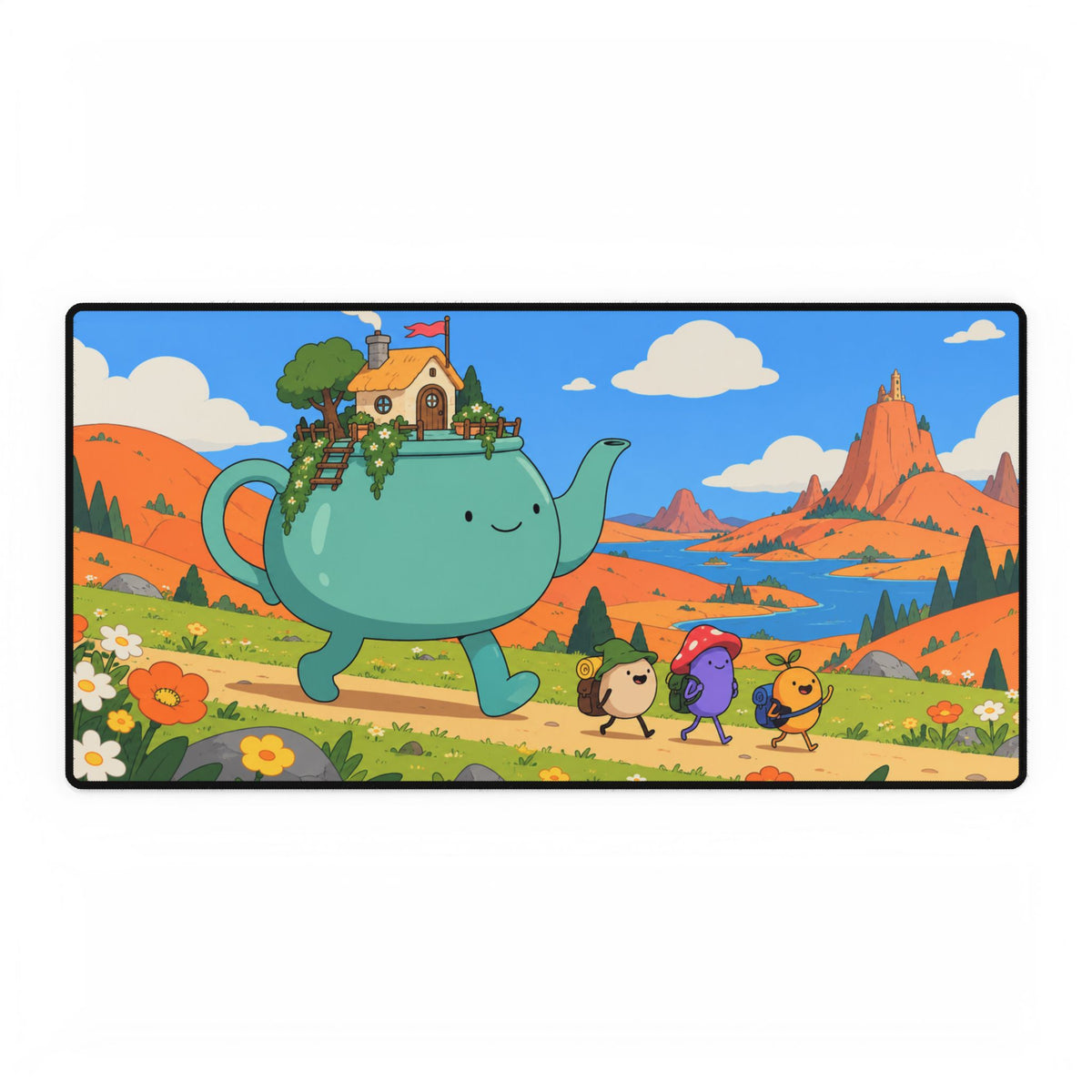 Mouse Mat | Cute Teapot Adventure | Colourful Cartoon Mouse Friends Gaming Desk Mat