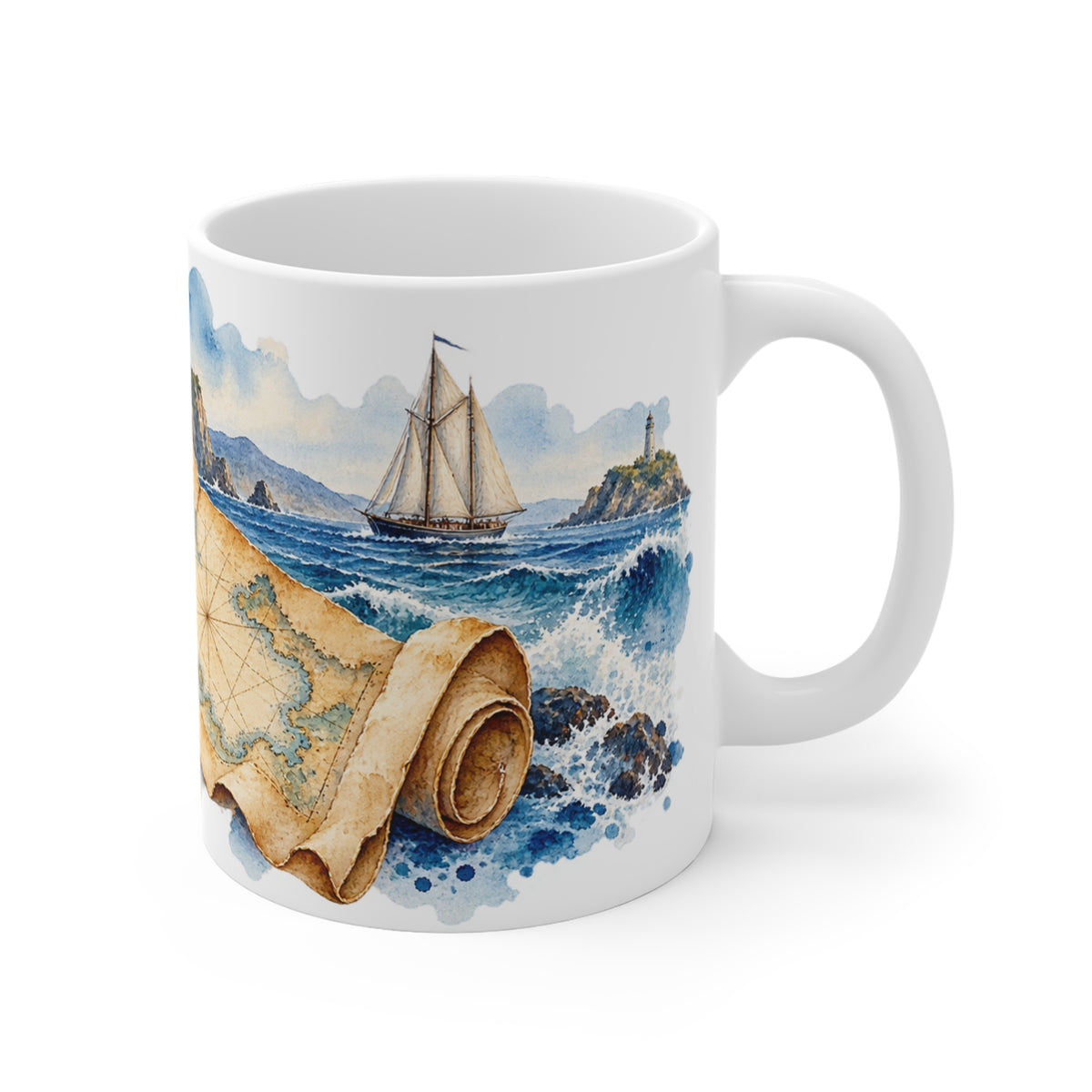 Nautical Compass Watercolour Mug | Maritime Navigation Design