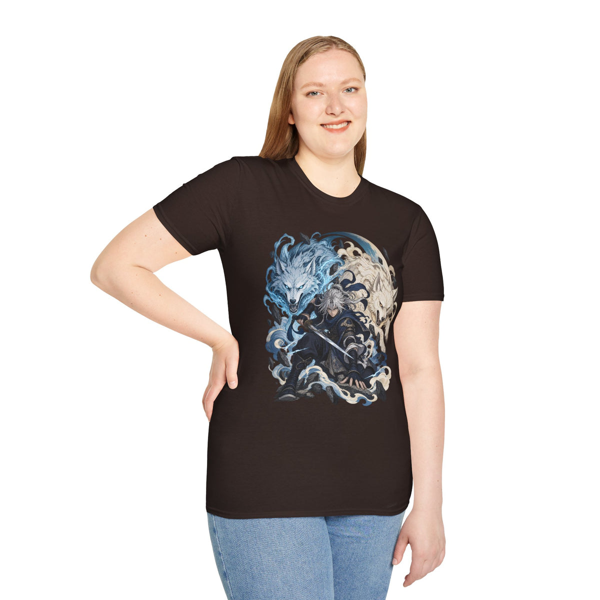 Wolf Spirit T-Shirt | Japanese Samurai | Yin Yang Blue & White Wolves Graphic Tee