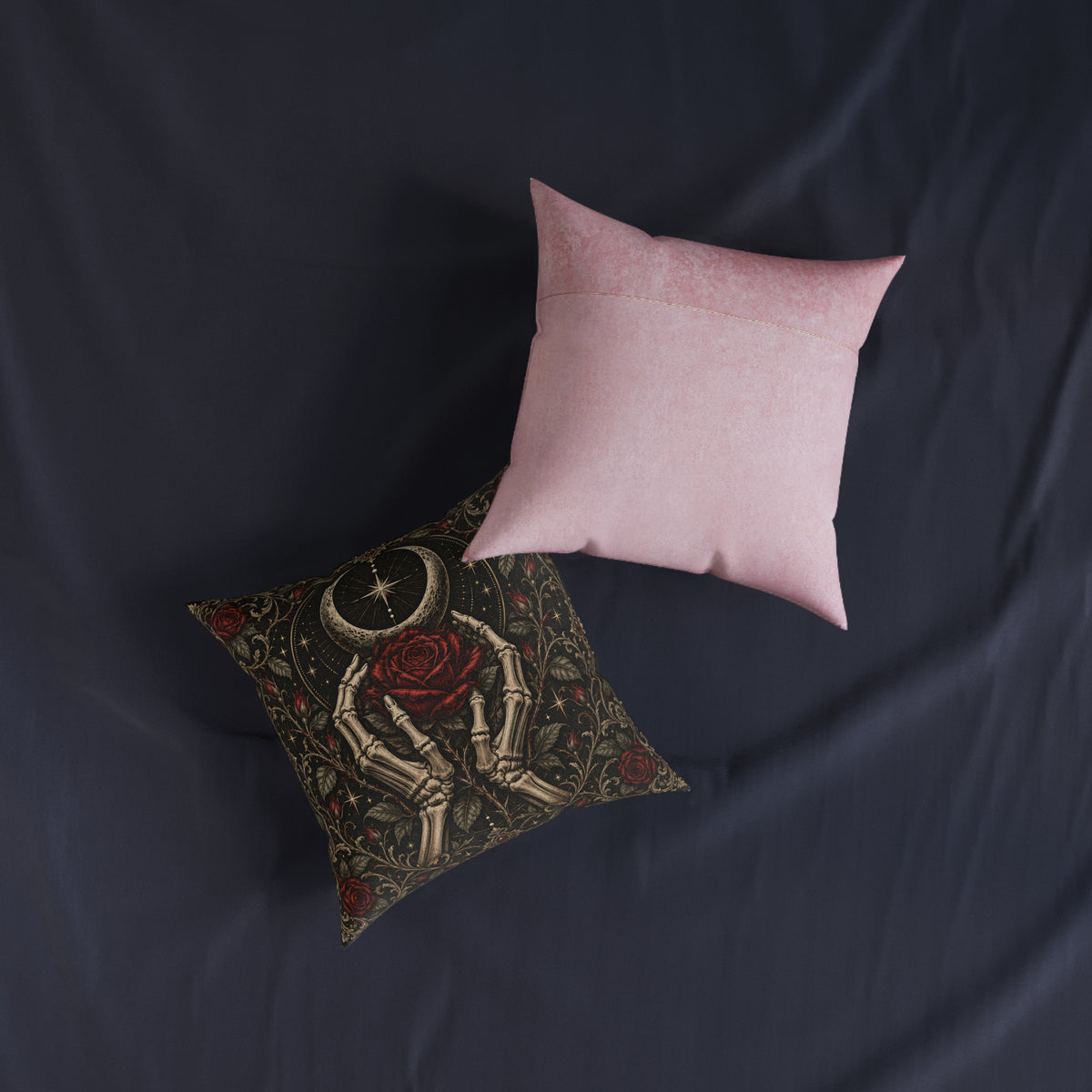 Gothic Skeleton Hands Rose Cushion, Filled Decorative Sofa Pillow