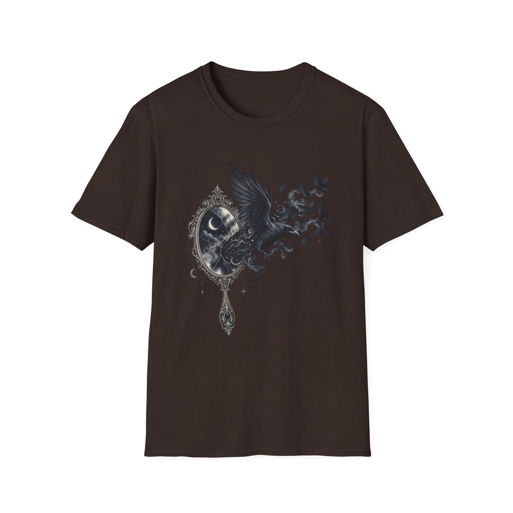 Raven Mirror T-Shirt Design | Surreal Gothic Bird Art
