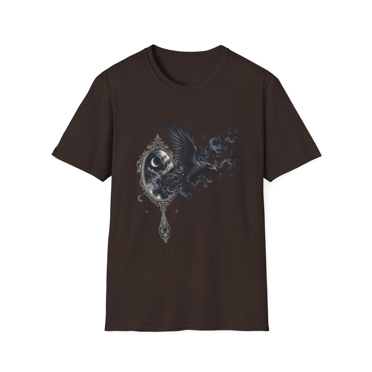 Raven Mirror T-Shirt Design | Surreal Gothic Bird Art