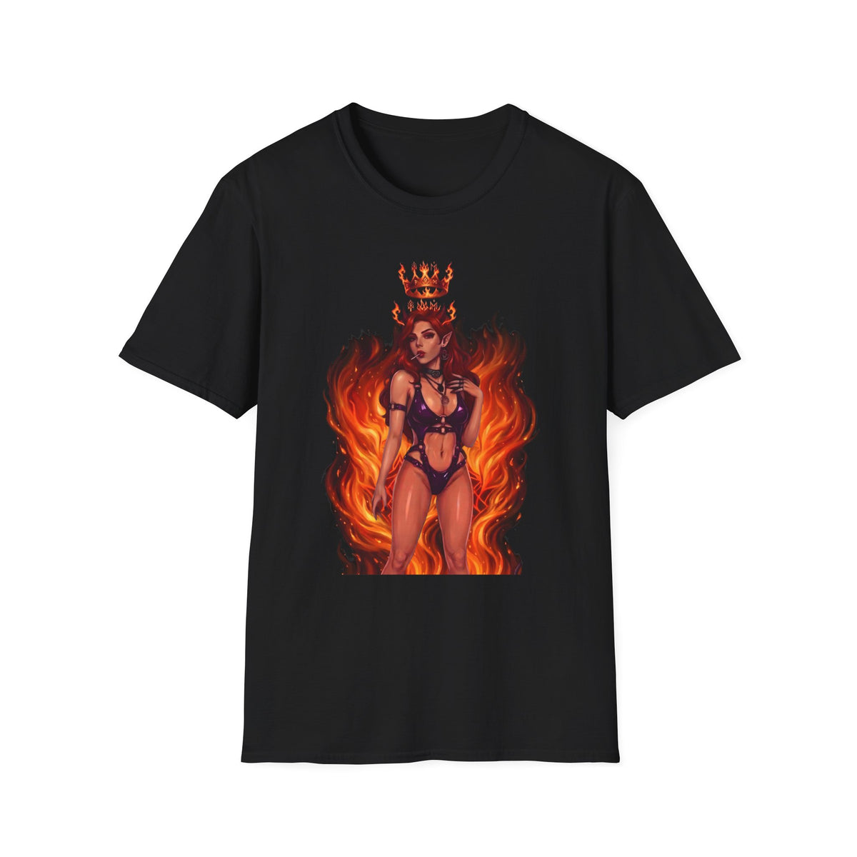 Flaming Witch Queen Graphic T-Shirt - Fire Witch Illustration Tee