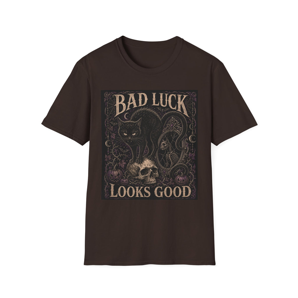 Bad Luck Black Cat Graphic T-Shirt — Gothic Skull Vintage Tattoo Tee