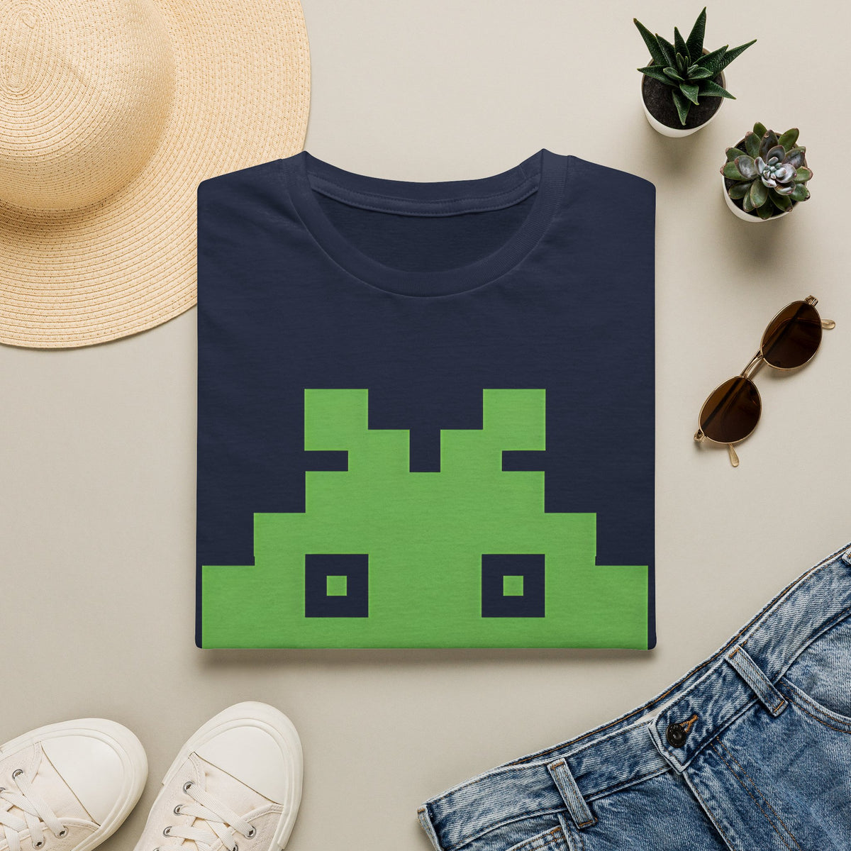 Retro Pixel Alien Tee — Green 8-Bit Gamer Graphic Shirt