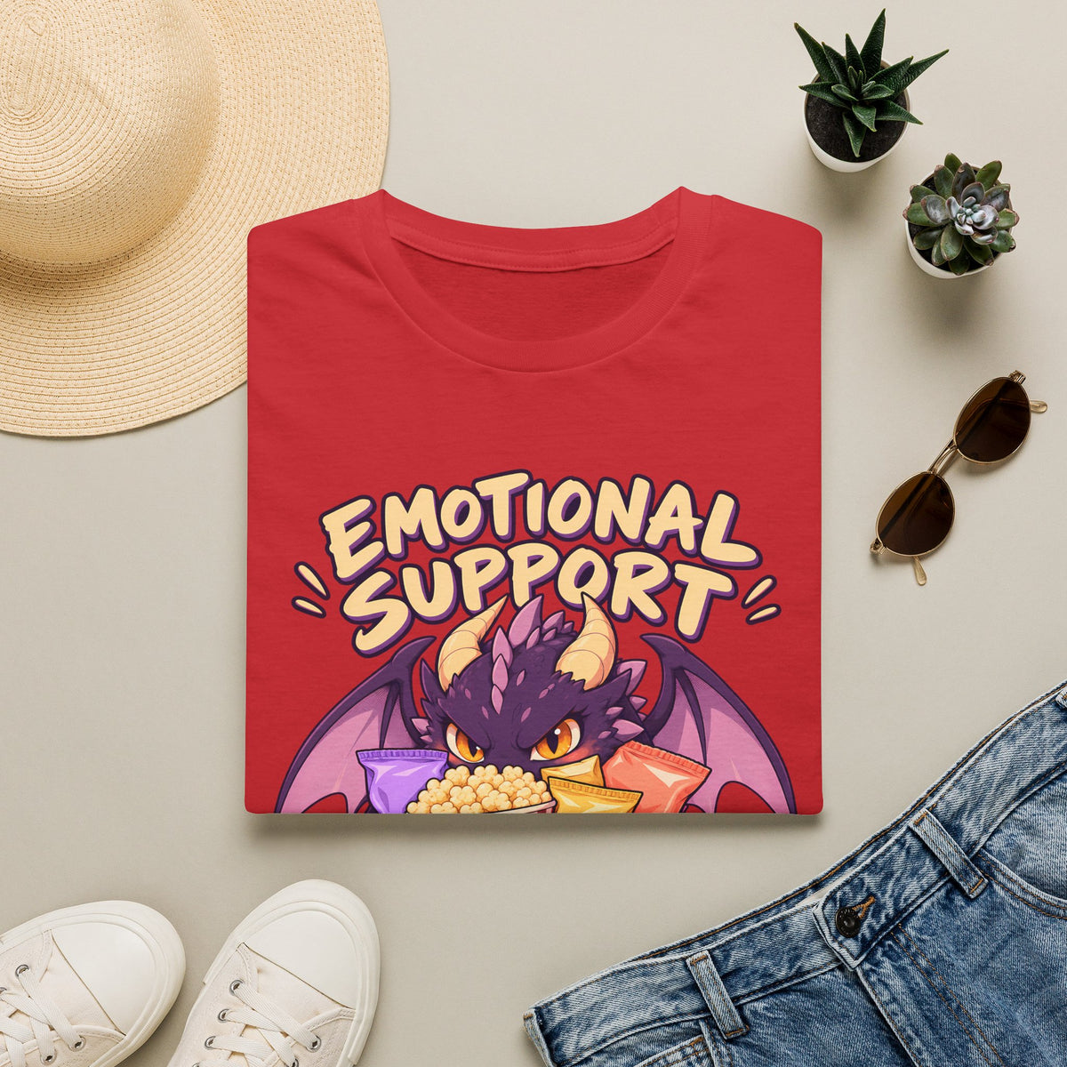 Emotional Support Snacks | Cute Dragon Eating Popcorn Anime Shirt