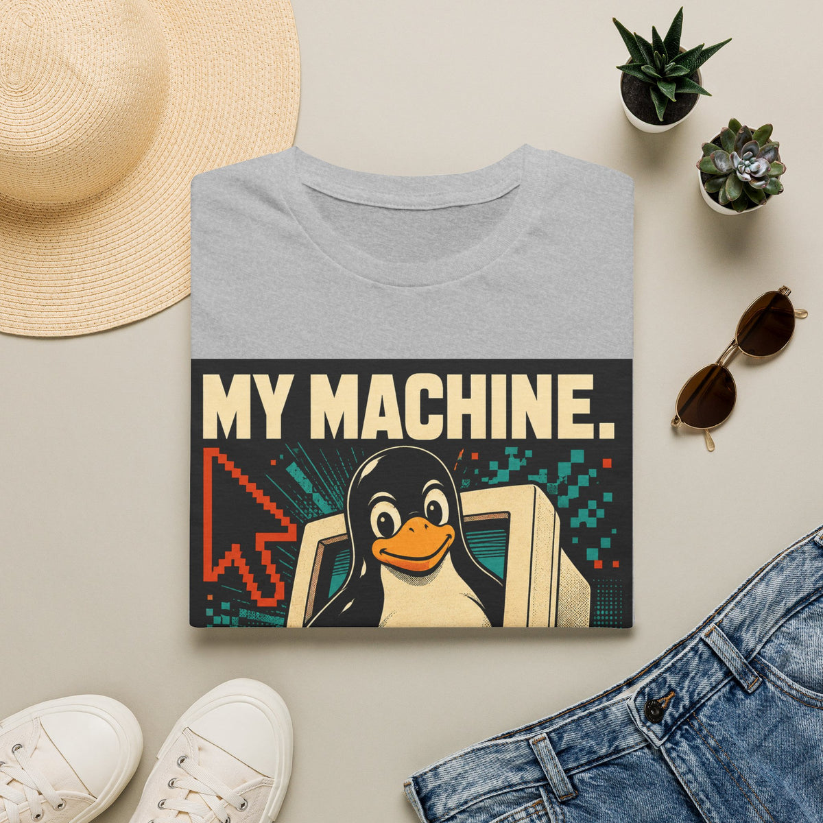 Retro Tux Penguin Tee — "My Machine, My Rules" Vintage Computer T-Shirt