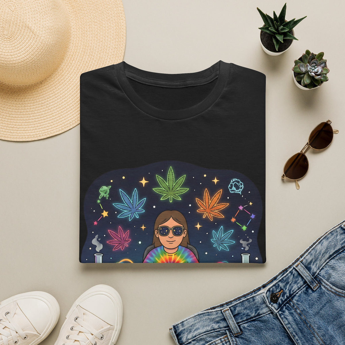 Psychedelic DJ Tee — Tie-Dye Vibes with Leaf Motif