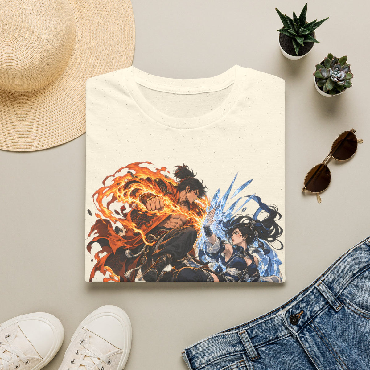 Elemental Battle | Fire vs Ice | Ninja Japanese Fantasy T-Shirt