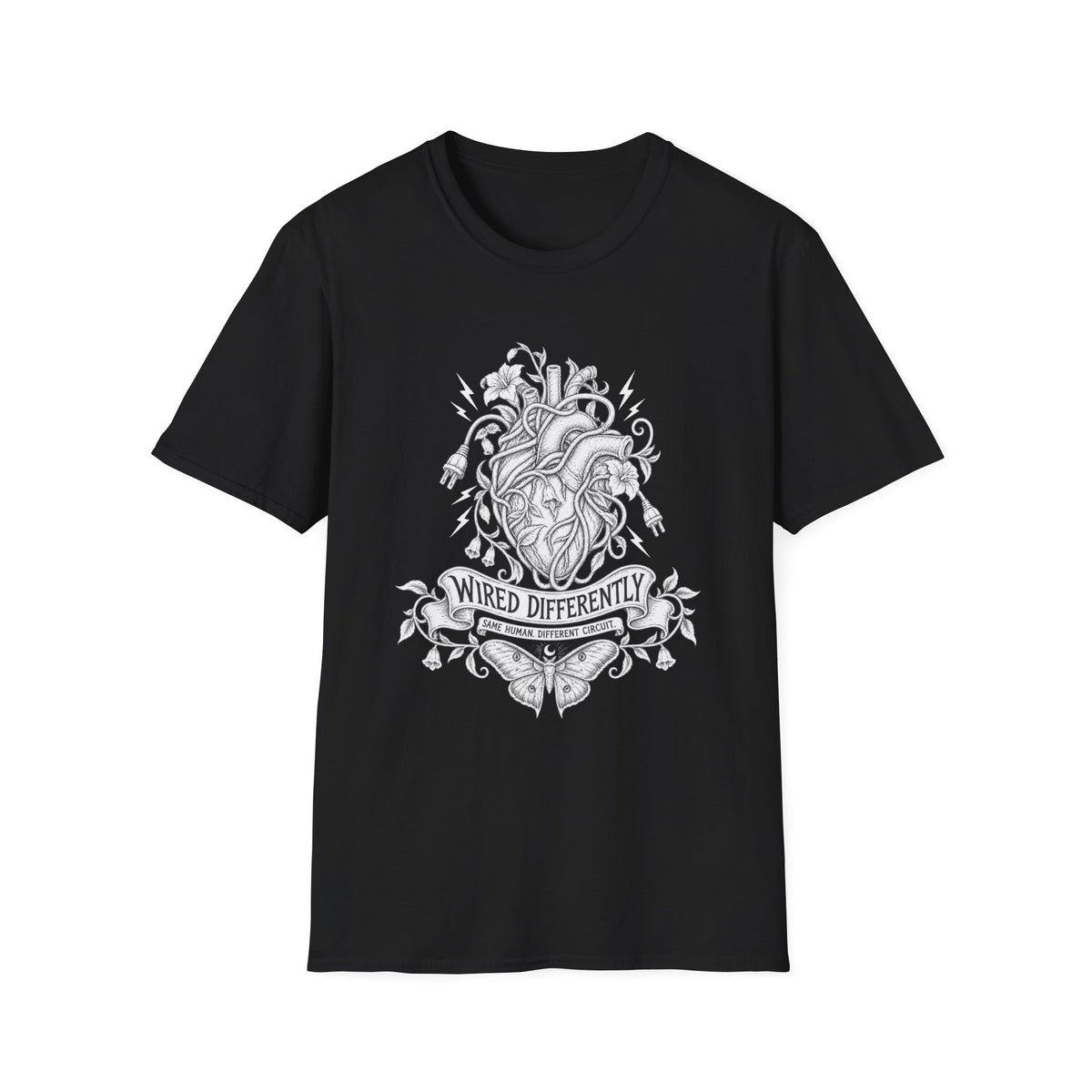 Wired Differently | Floral Anatomical Heart | Neurodiversity Pride Tee