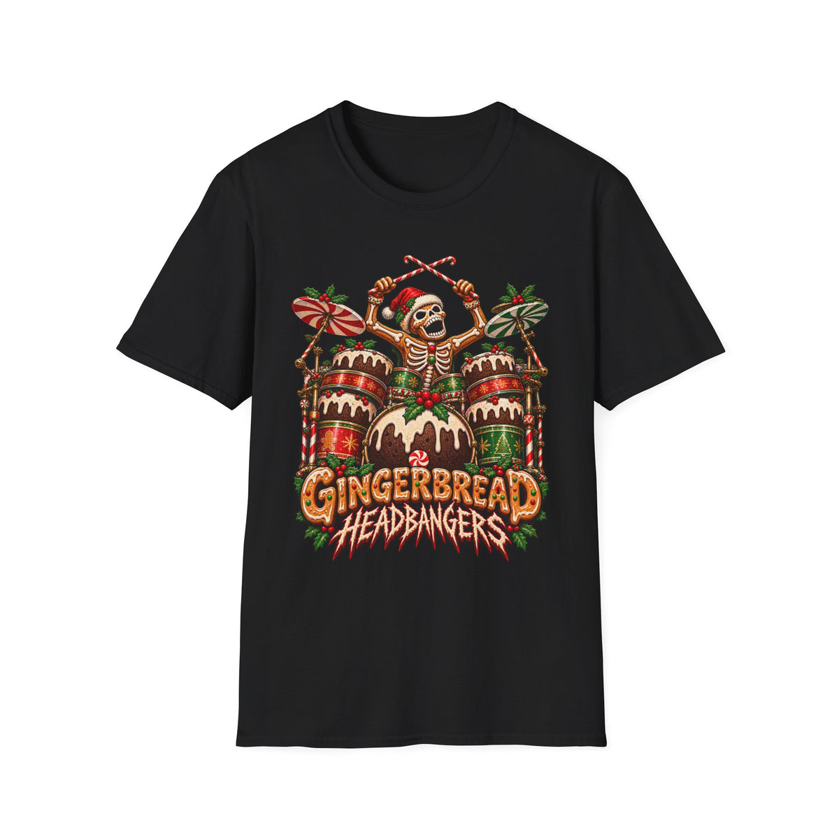 Gingerbread Headbangers | Drummer Christmas T-Shirt