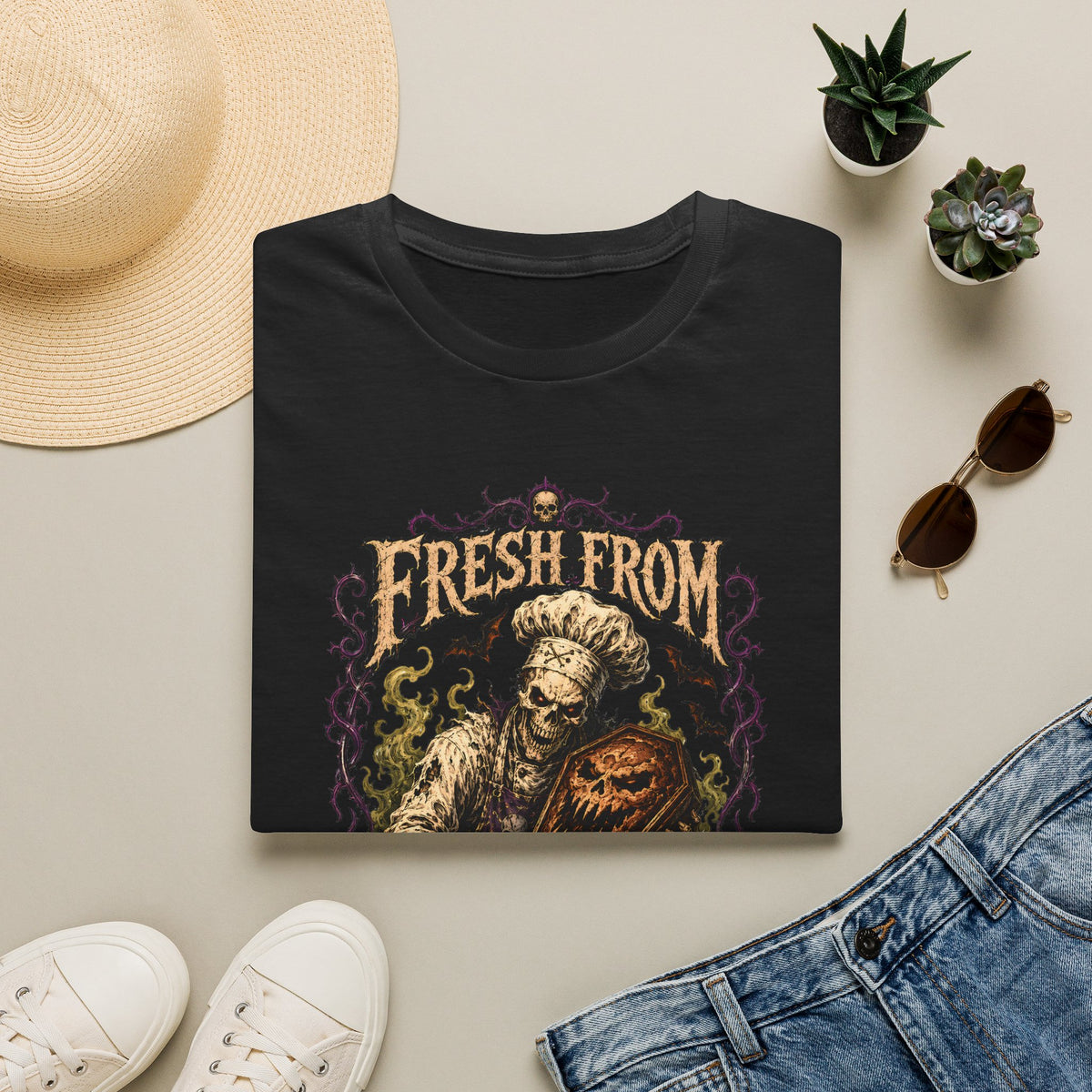 Fresh From The Crypt Halloween Baking Tee - Retro Horror Skeleton T-Shirt