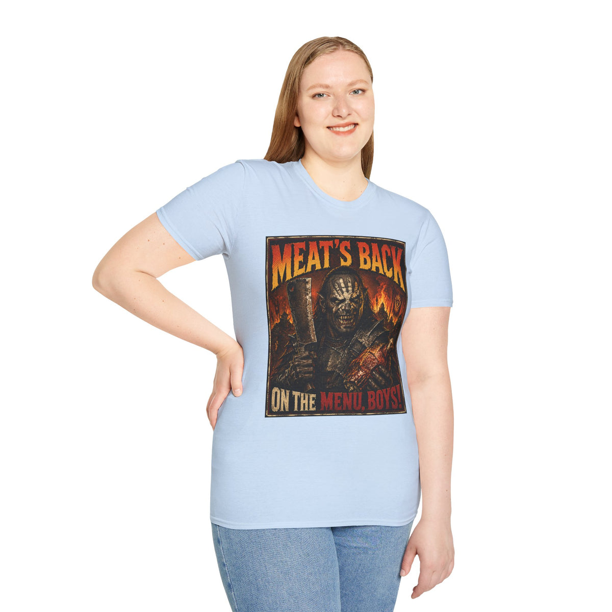 Meat’s Back Horror Graphic T-Shirt — ‘Meat’s Back on the Menu Boys’ Retro Slayer Tee