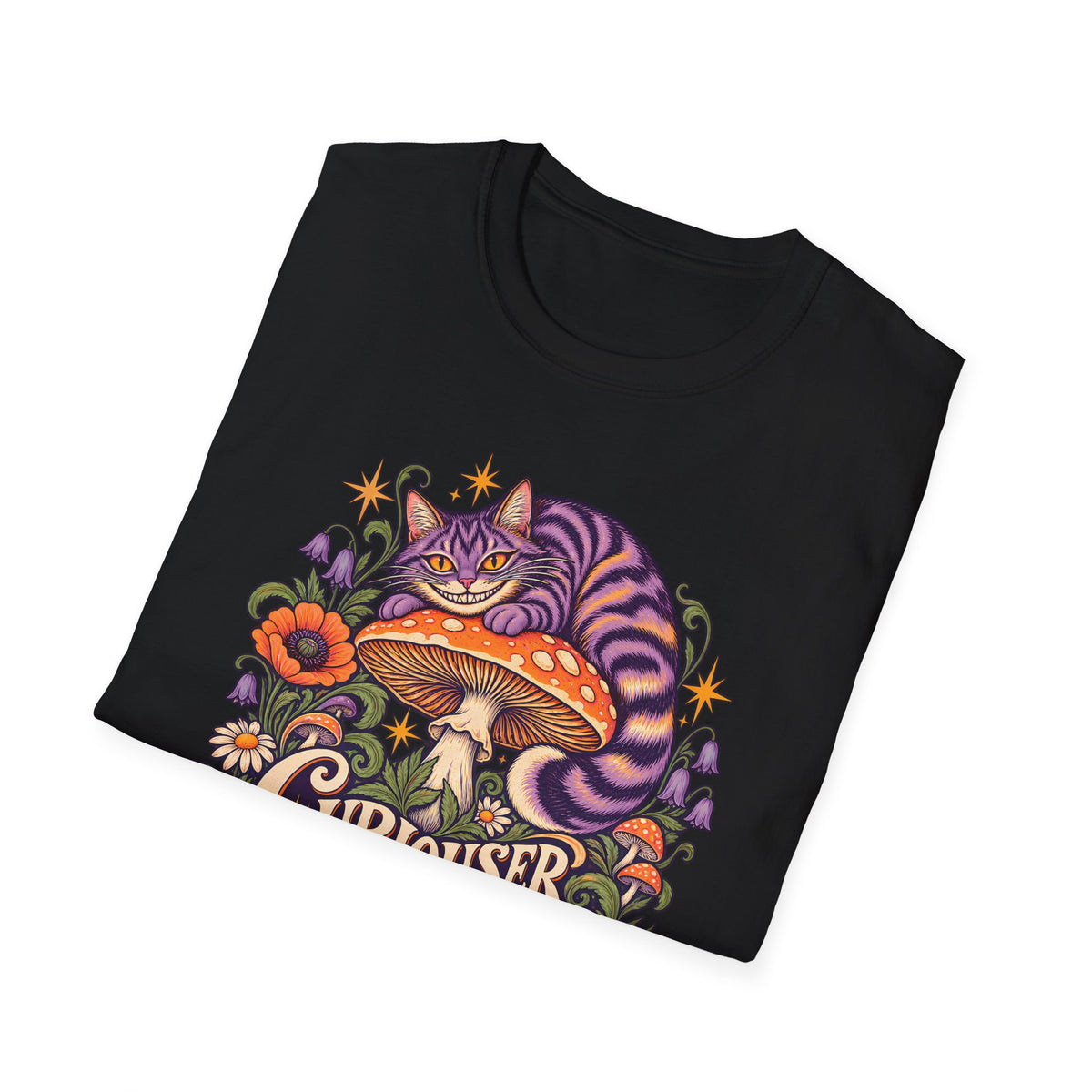Cheshire Cat | Curiouser & Curiouser | Whimsical Mushroom Design Graphic Shirt