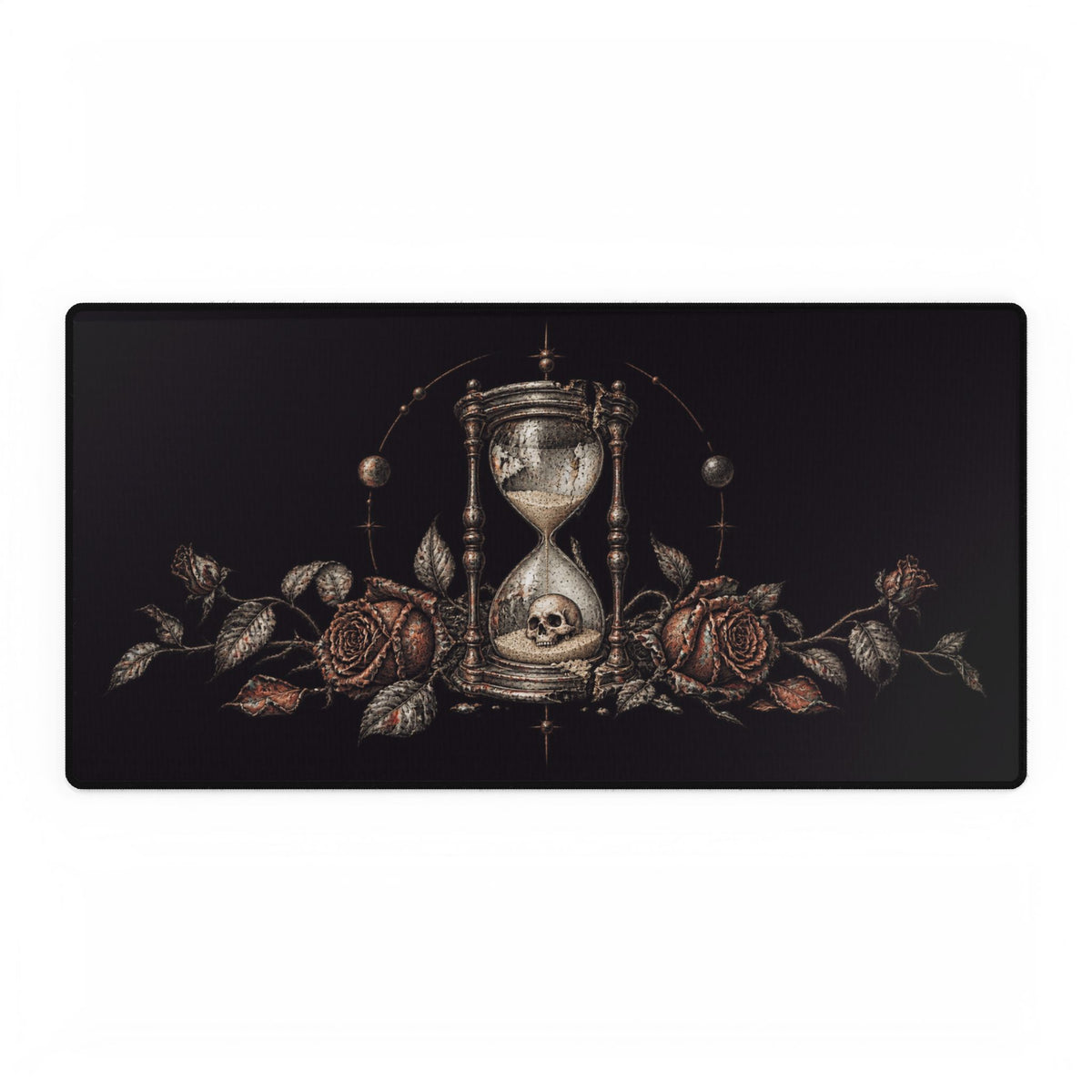 Mouse Mat | Skull Hourglass & Wilted Roses | Gothic Memento Mori Art Desk Pad