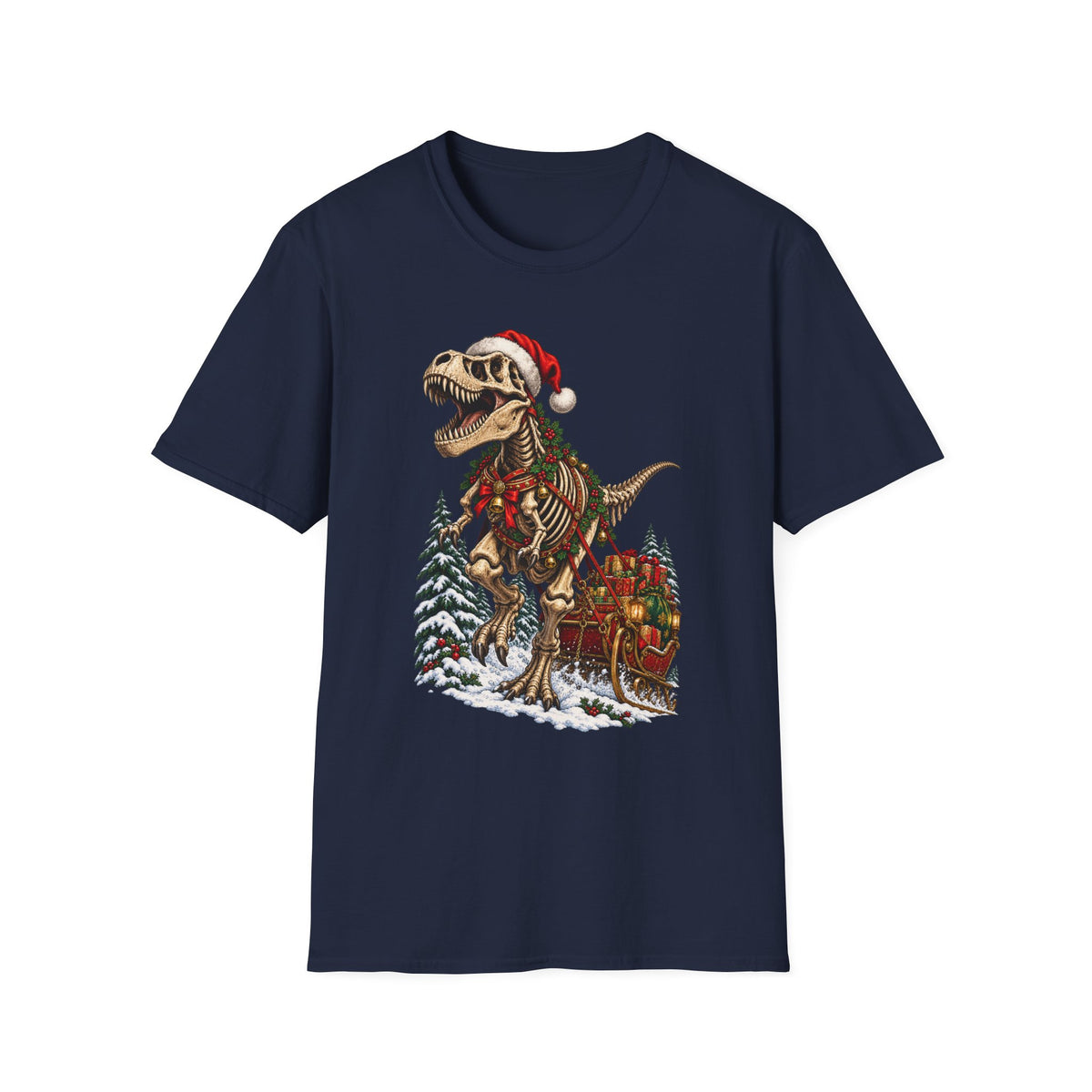 T-Rex Sleigh | Dinosaur Fossil Christmas T‑Shirt